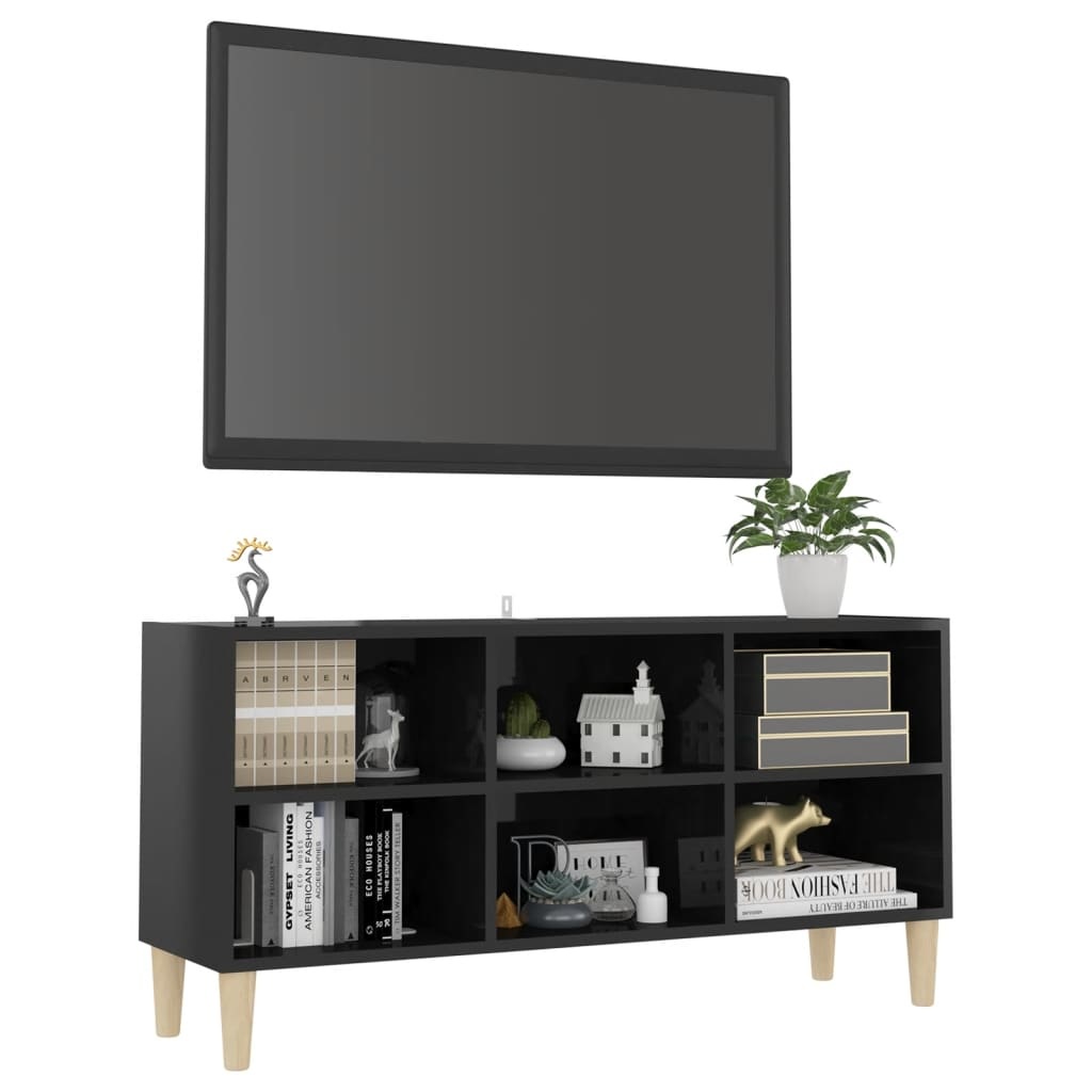 Tv-meubel met houten poten 103,5x30x50 cm hoogglans zwart