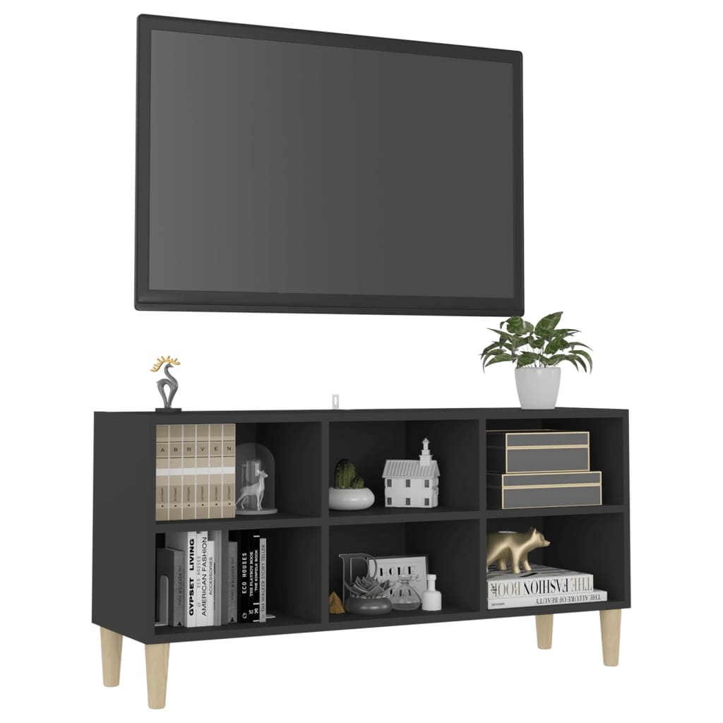Tv-meubel met massief houten poten 103,5x30x50 cm grijs