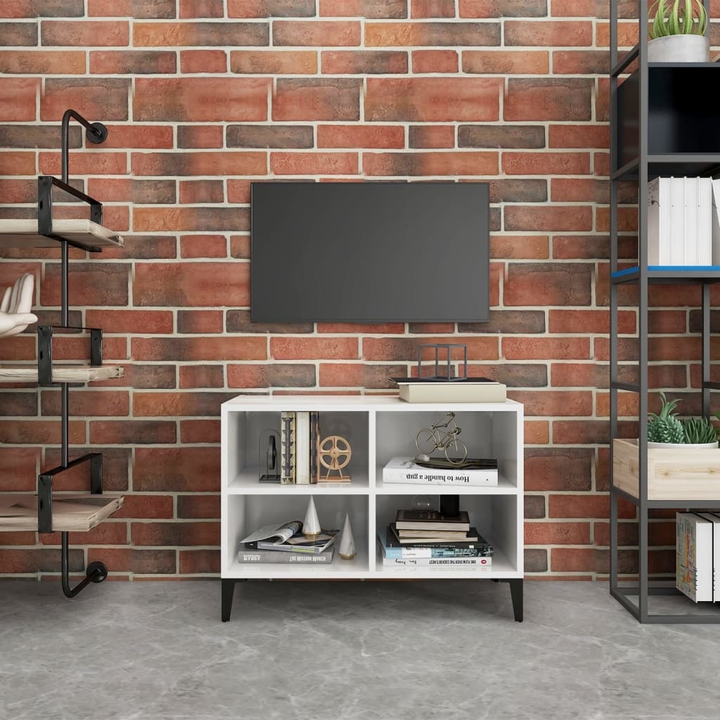 Tv-meubel met metalen poten 69,5x30x50 cm hoogglans wit