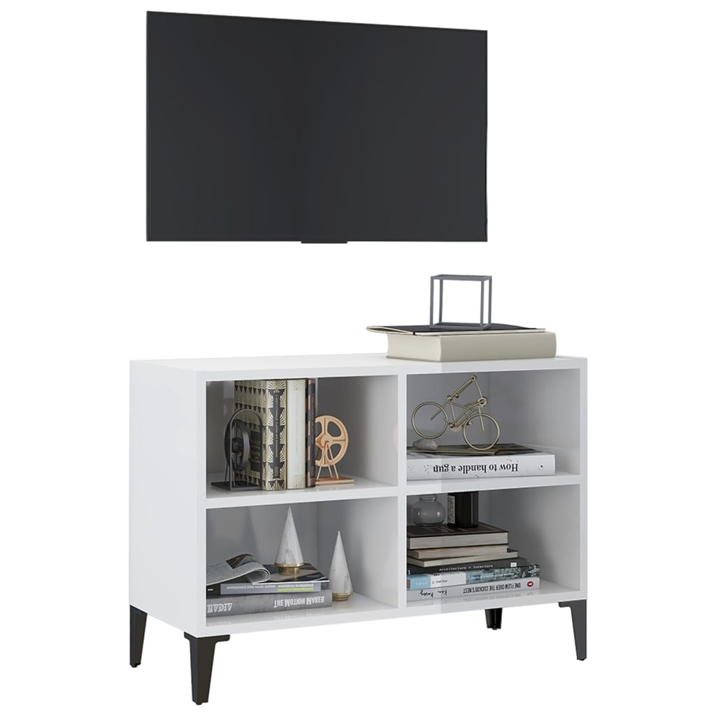 Tv-meubel met metalen poten 69,5x30x50 cm hoogglans wit