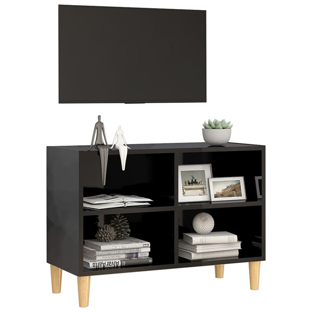 Tv-meubel met houten poten 69,5x30x50 cm hoogglans zwart