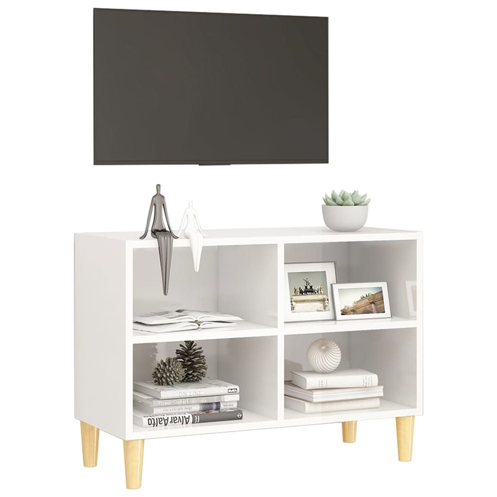 Tv-meubel met houten poten 69,5x30x50 cm hoogglans wit