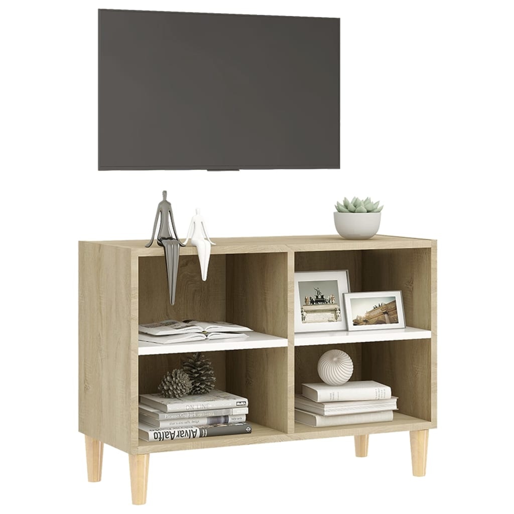 Tv-meubel met houten poten 69,5x30x50 cm wit sonoma eikenkleur