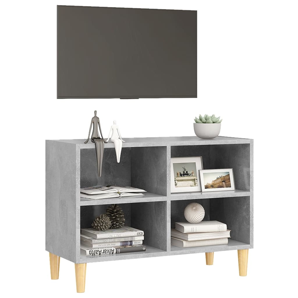 Tv-meubel met massief houten poten 69,5x30x50 cm betongrijs