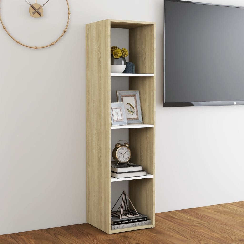 Tv-meubel 142,5x35x36,5 cm spaanplaat wit sonoma eikenkleurig