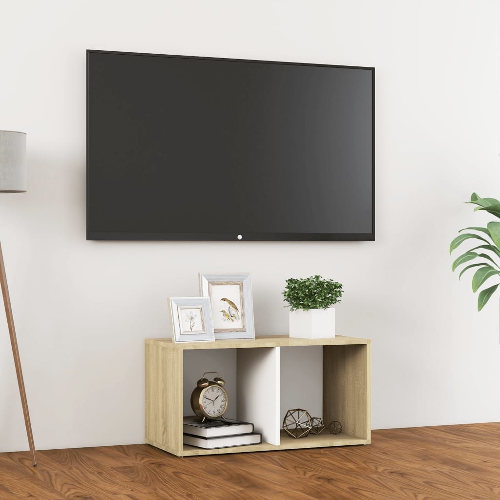 Tv-meubel 72x35x36,5 cm spaanplaat wit en sonoma eikenkleurig
