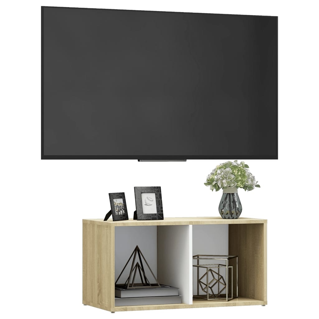 Tv-meubel 72x35x36,5 cm spaanplaat wit en sonoma eikenkleurig