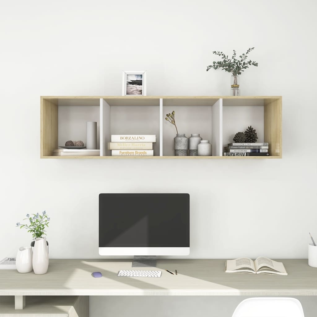 Tv-wandmeubel 37x37x142,5 cm spaanplaat sonoma eikenkleurig wit