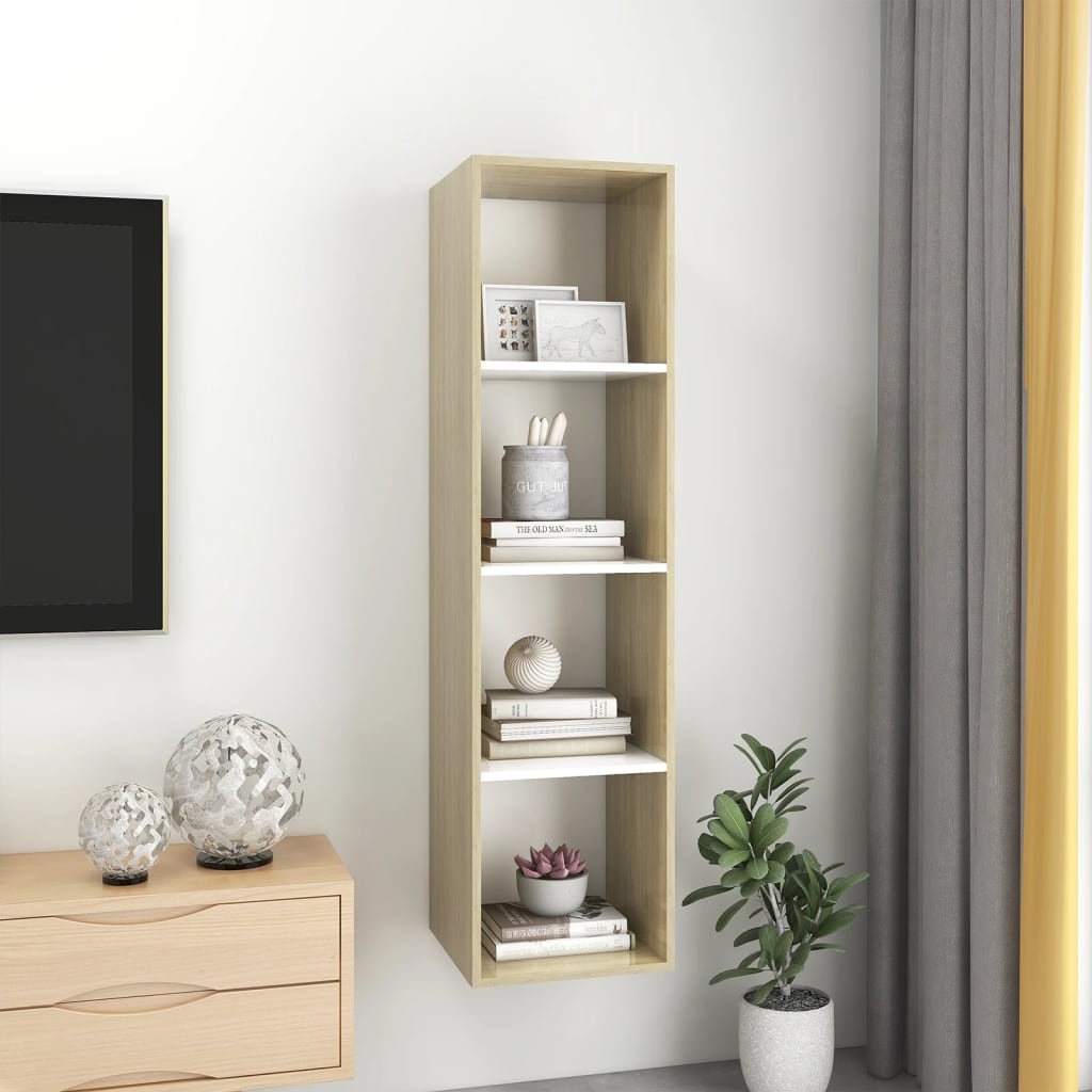 Tv-wandmeubel 37x37x142,5 cm spaanplaat sonoma eikenkleurig wit