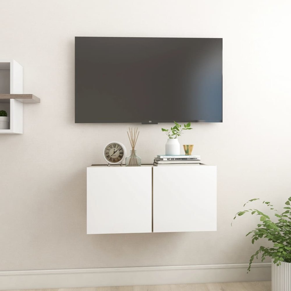 opwinding Lunch Sanders Tv-hangmeubel 60x30x30 cm wit en sonoma eikenkleurig - TV meubel Nederland
