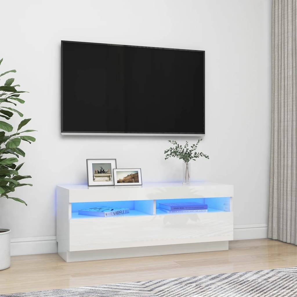 limoen laser Piraat Tv-meubel met LED-verlichting 100x35x40 cm hoogglans wit - TV meubel  Nederland