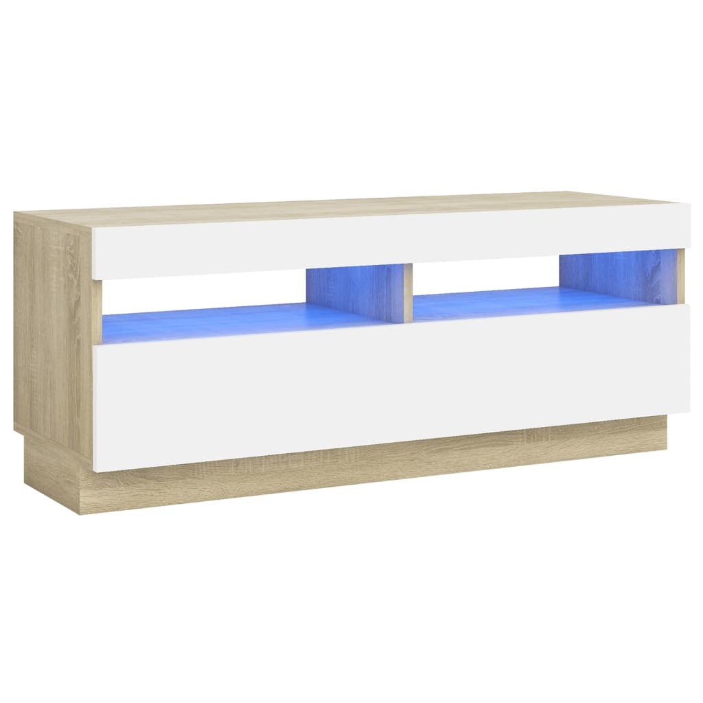 Tv-meubel met LED-verlichting 100x35x40 cm wit en sonoma eiken