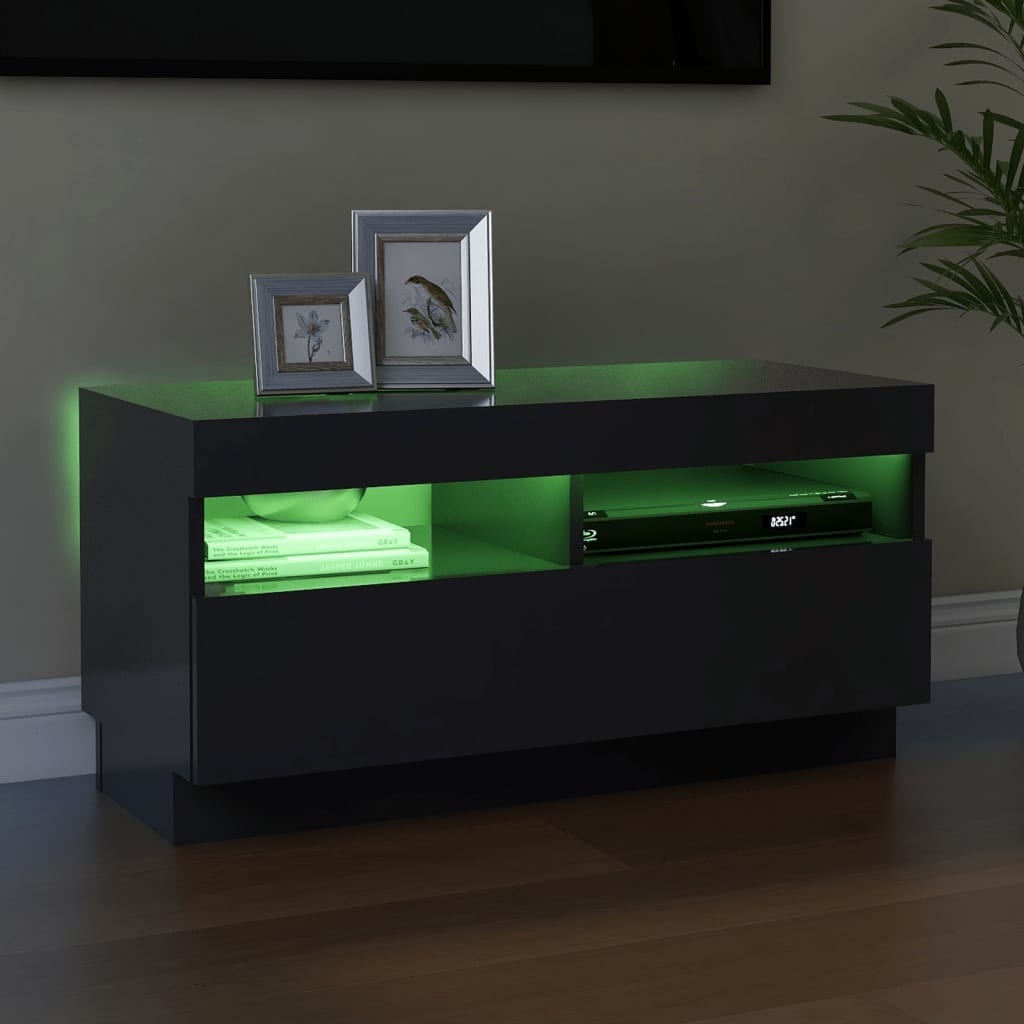 Tv-meubel met LED-verlichting 80x35x40 cm hoogglans grijs