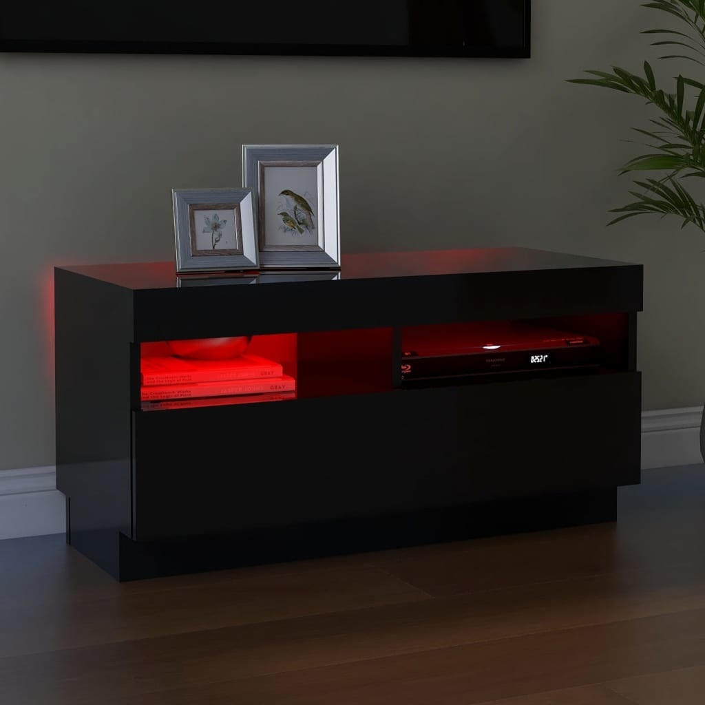 Tv-meubel met LED-verlichting 80x35x40 cm hoogglans zwart