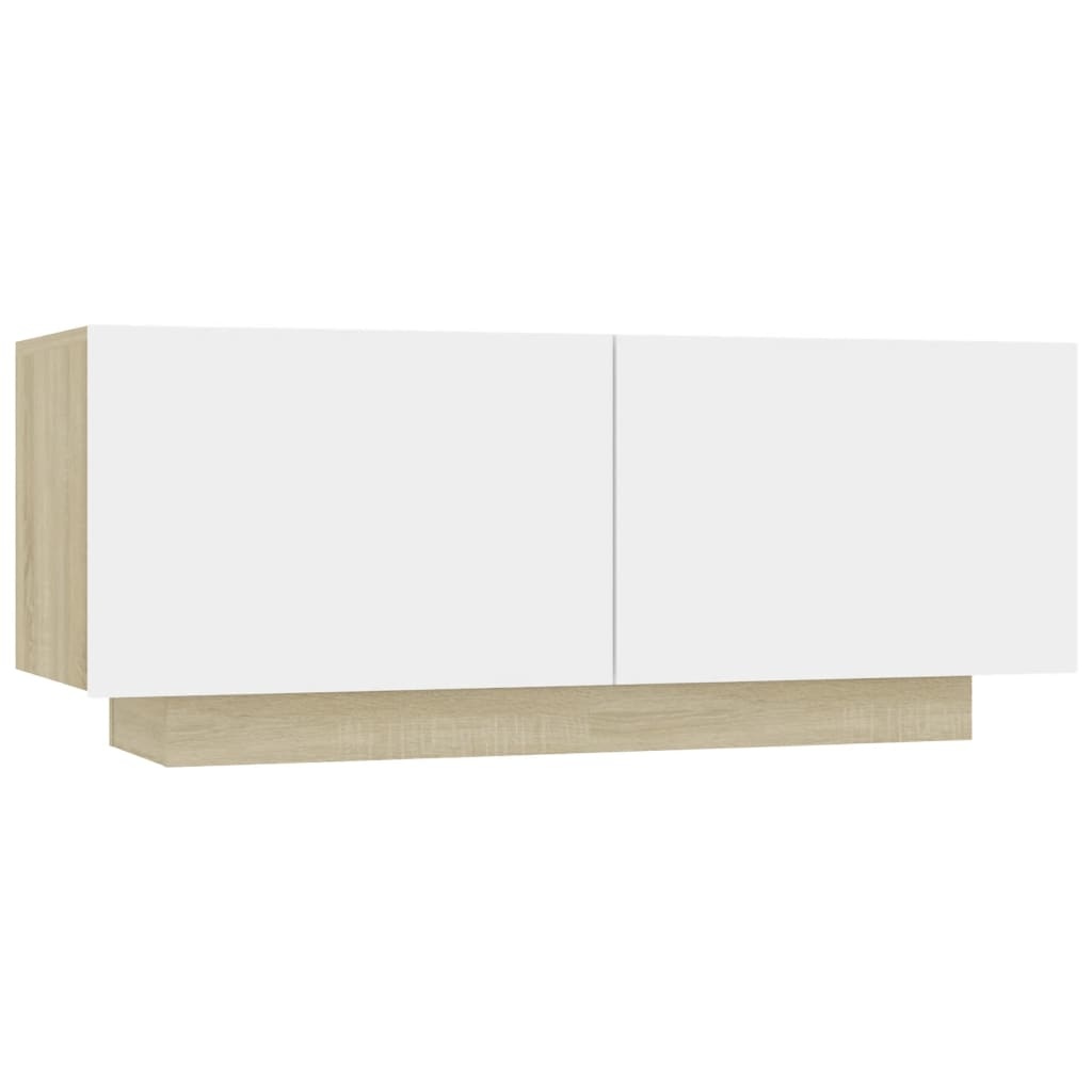Tv-meubel 100x35x30 cm spaanplaat wit en sonoma eikenkleurig