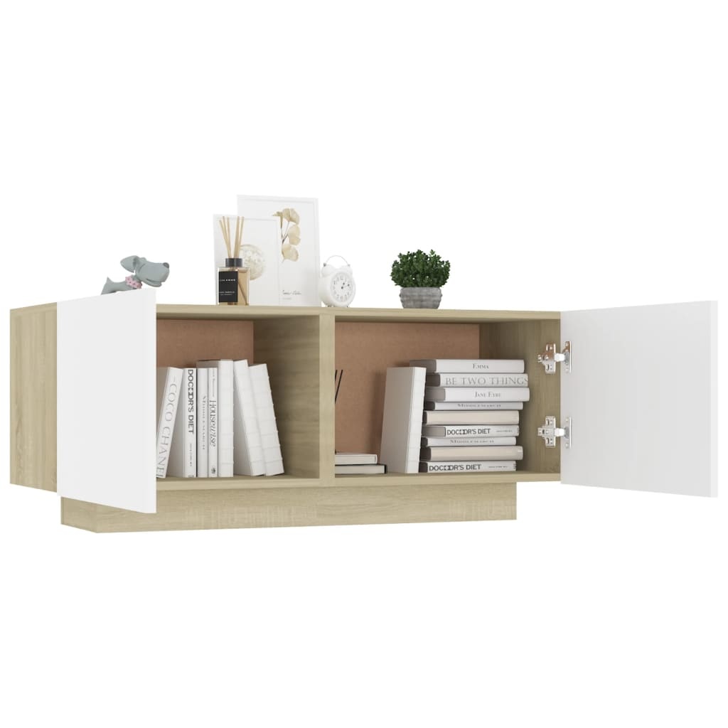 Tv-meubel 100x35x30 cm spaanplaat wit en sonoma eikenkleurig