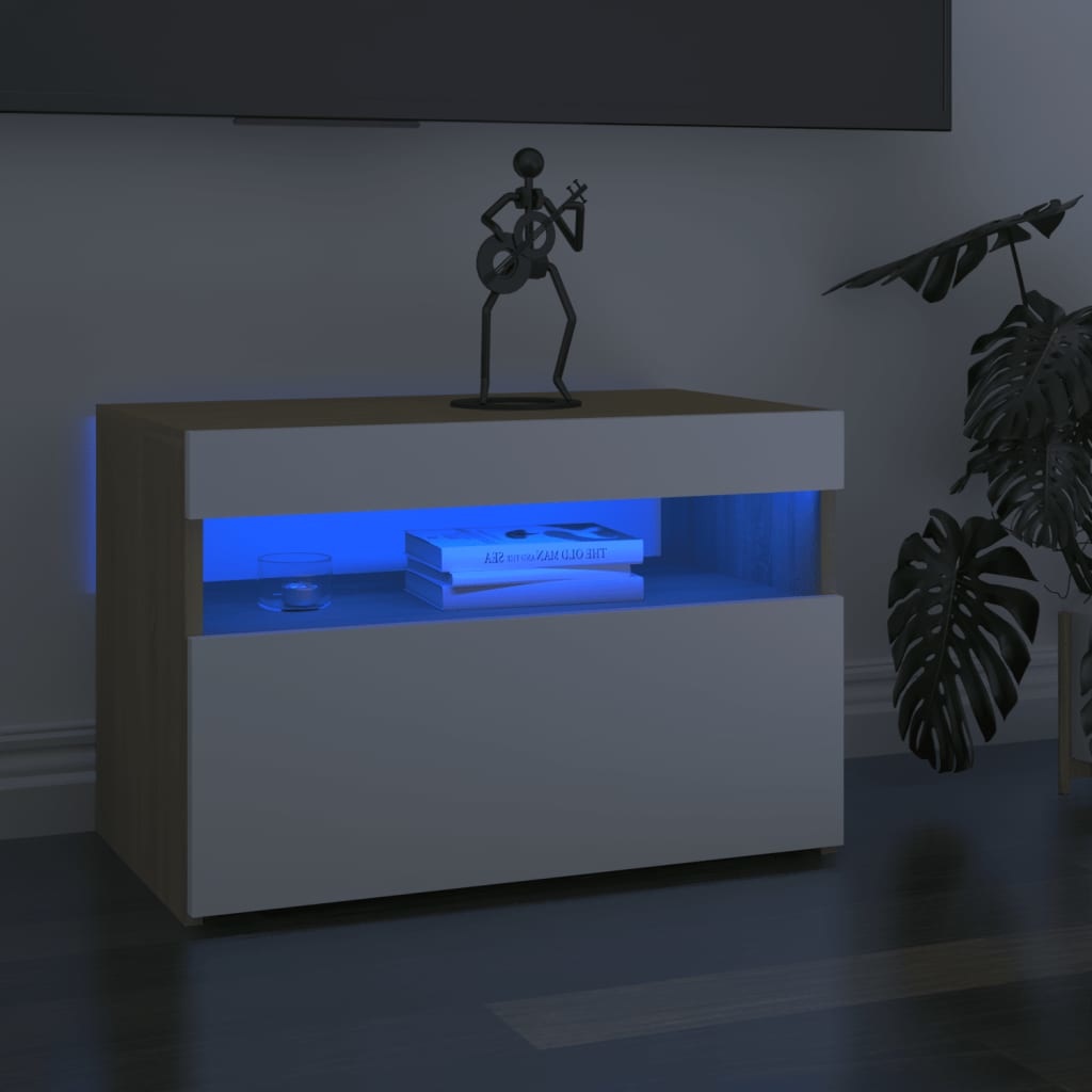 Tv-meubelen 2 st LED-verlichting 60x35x40 cm wit sonoma eiken