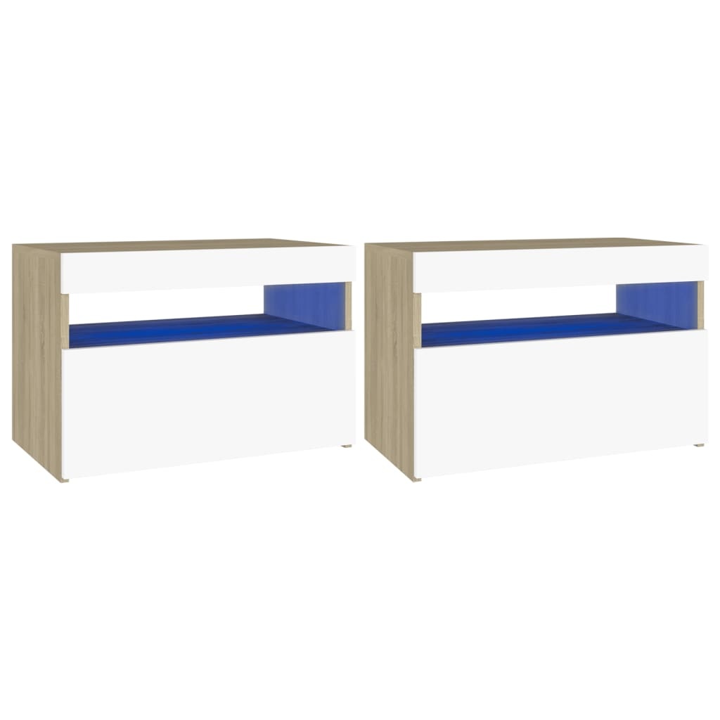 Tv-meubelen 2 st LED-verlichting 60x35x40 cm wit sonoma eiken