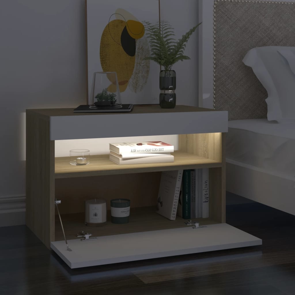 Tv-meubelen 2 st LED-verlichting 60x35x40 cm wit sonoma eiken
