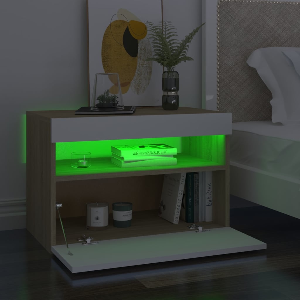 Tv-meubelen 2 st LED-verlichting 60x35x40 cm wit sonoma eiken