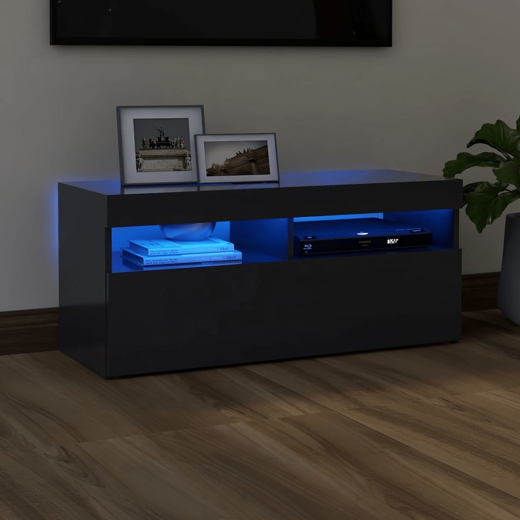 Tv-meubel met LED-verlichting 90x35x40 cm grijs