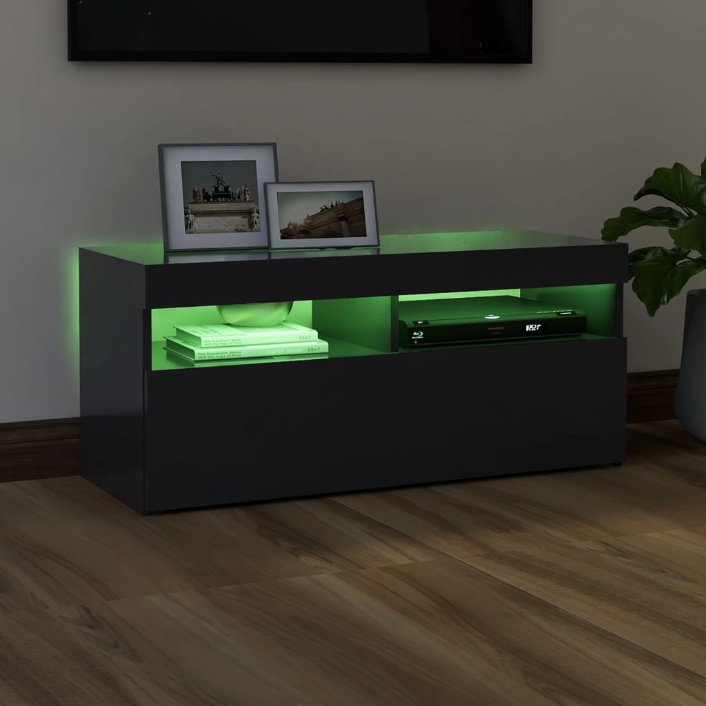 Tv-meubel met LED-verlichting 90x35x40 cm grijs