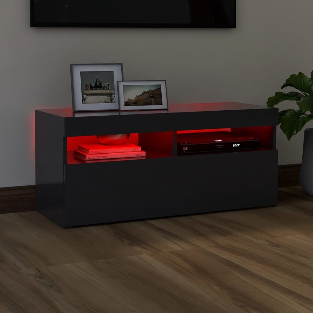 Tv-meubel met LED-verlichting 90x35x40 cm grijs