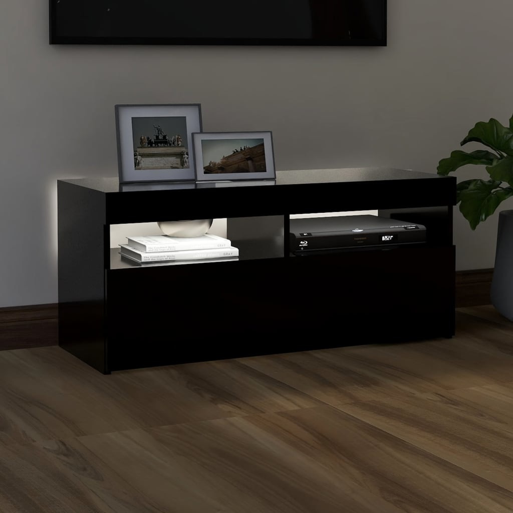Tv-meubel met LED-verlichting 90x35x40 cm zwart
