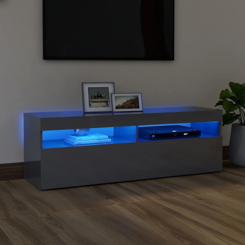 Tv-meubel met LED-verlichting 120x35x40 cm hoogglans grijs