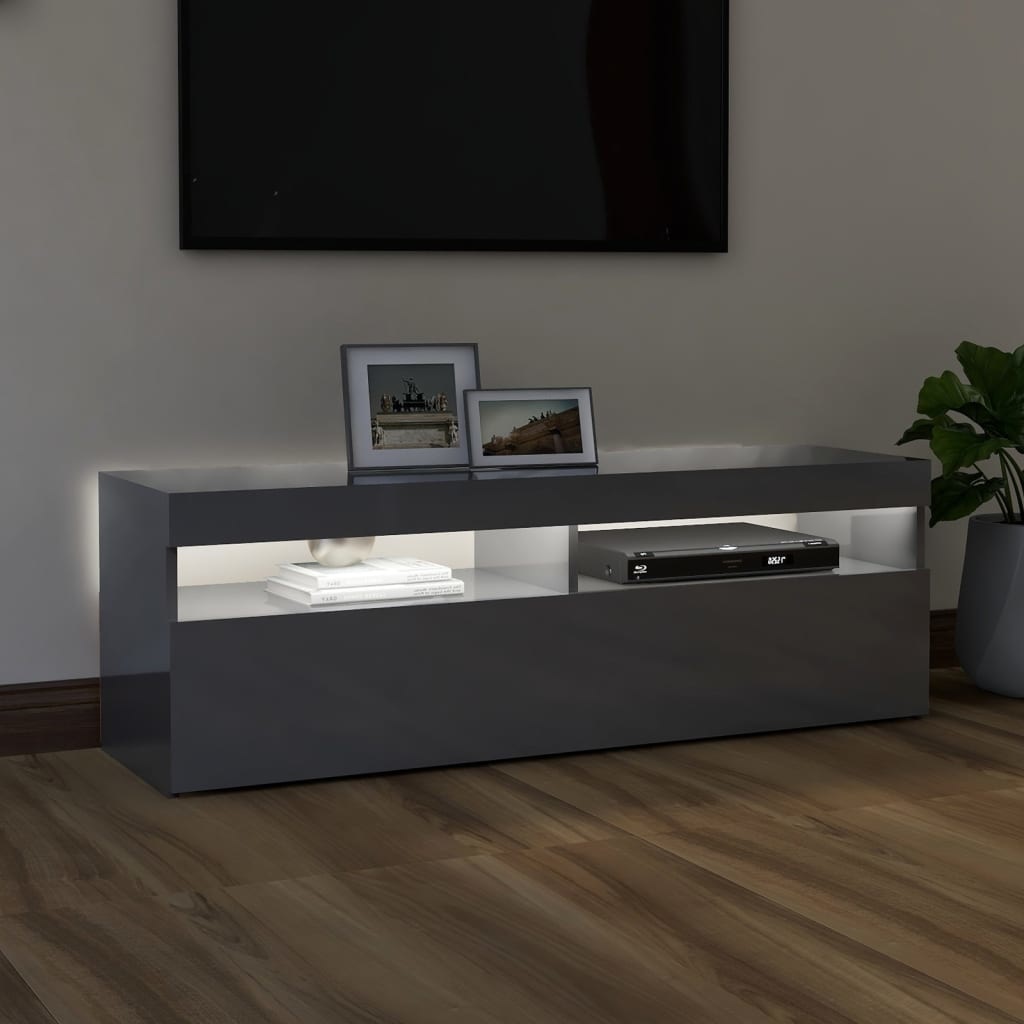 Tv-meubel met LED-verlichting 120x35x40 cm hoogglans grijs