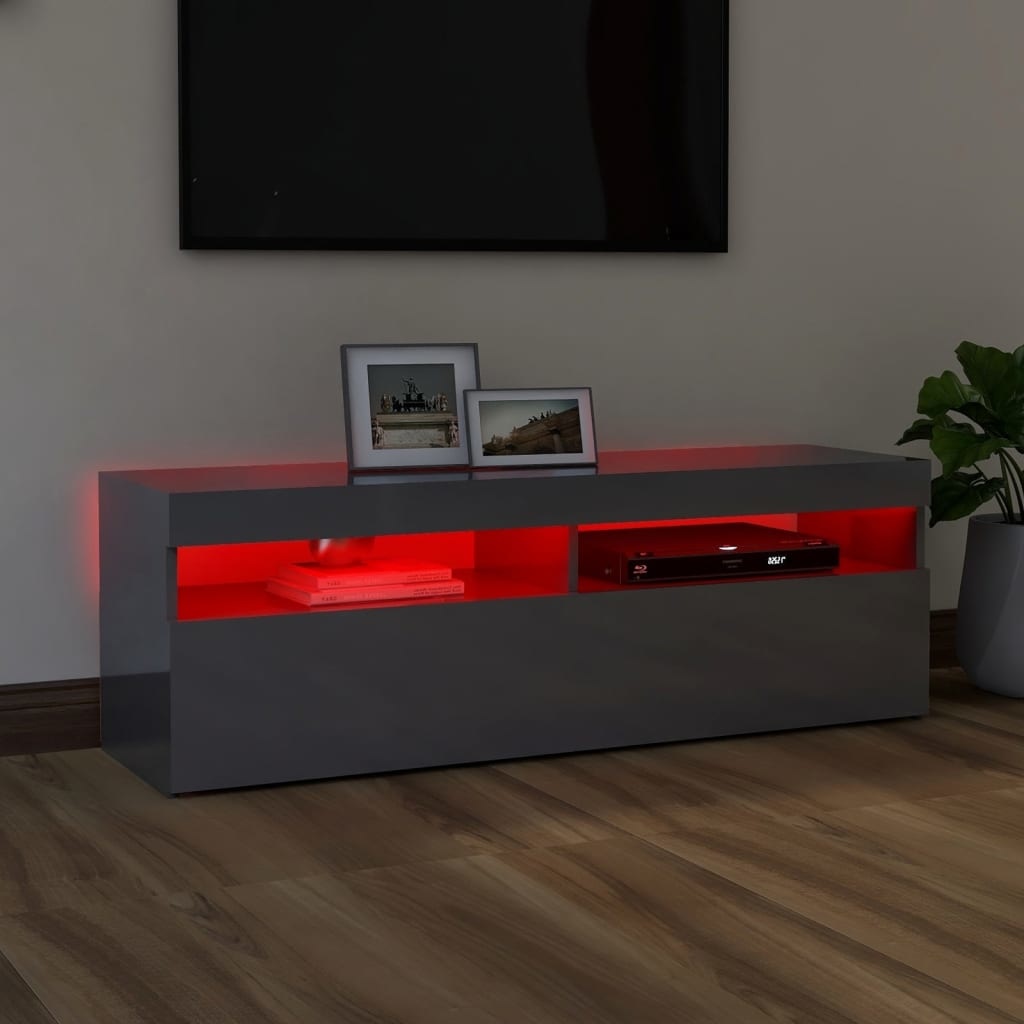 Tv-meubel met LED-verlichting 120x35x40 cm hoogglans grijs