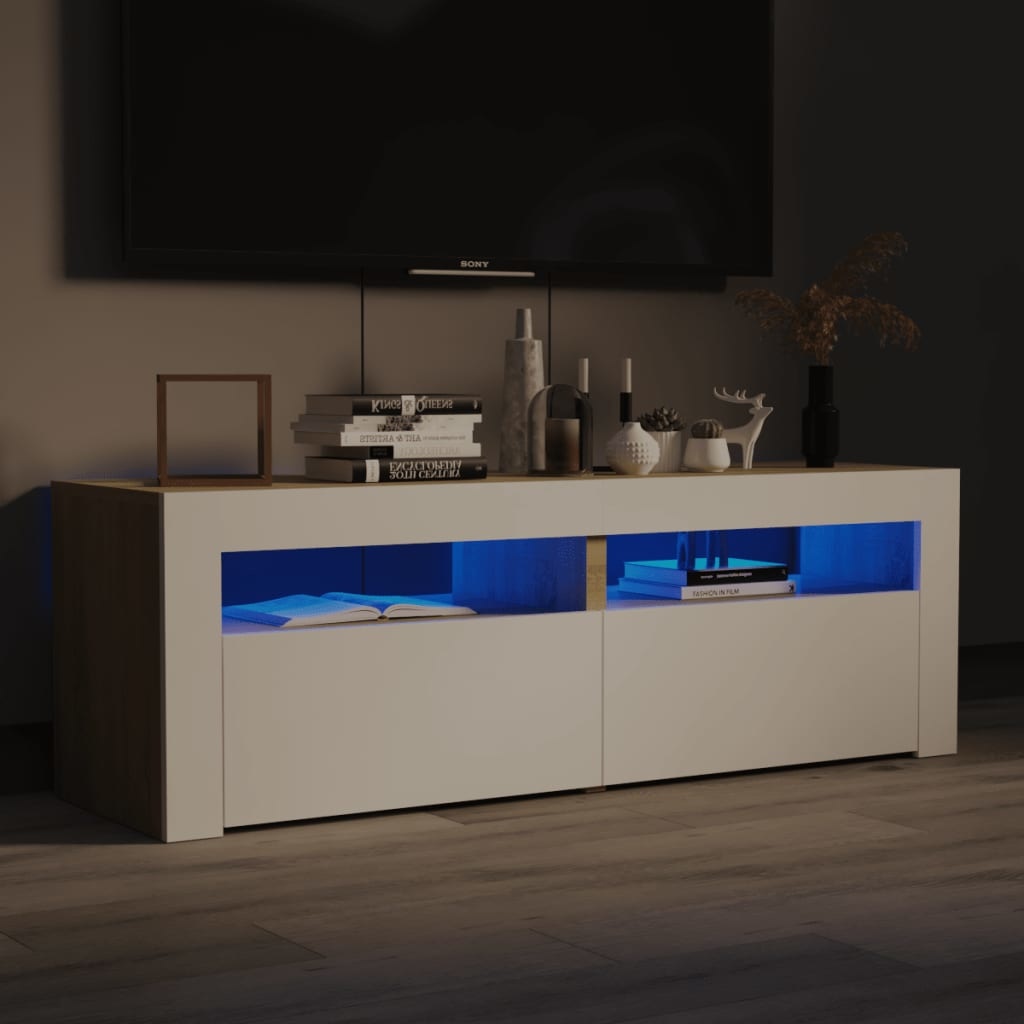 Tv-meubel met LED-verlichting 120x35x40cm wit sonoma eikenkleur