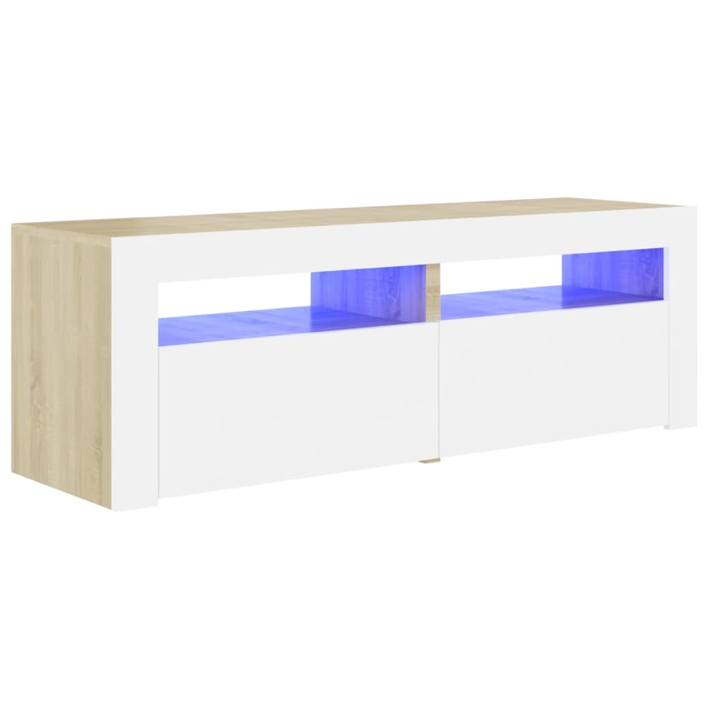Tv-meubel met LED-verlichting 120x35x40cm wit sonoma eikenkleur