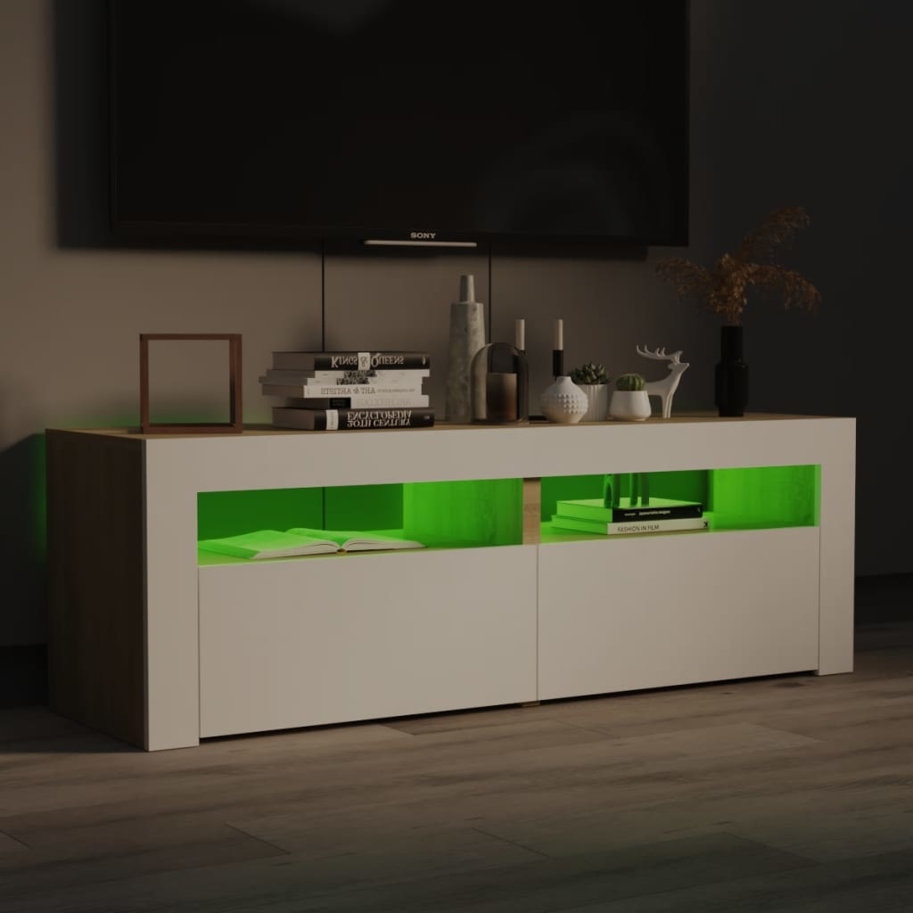 Tv-meubel met LED-verlichting 120x35x40cm wit sonoma eikenkleur