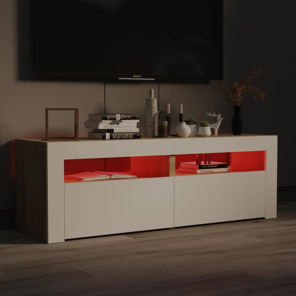 Tv-meubel met LED-verlichting 120x35x40cm wit sonoma eikenkleur