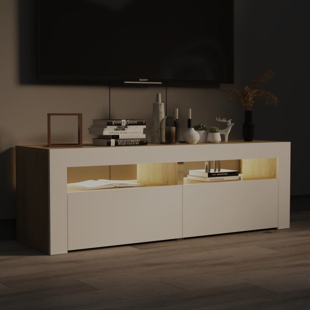 Tv-meubel met LED-verlichting 120x35x40cm wit sonoma eikenkleur