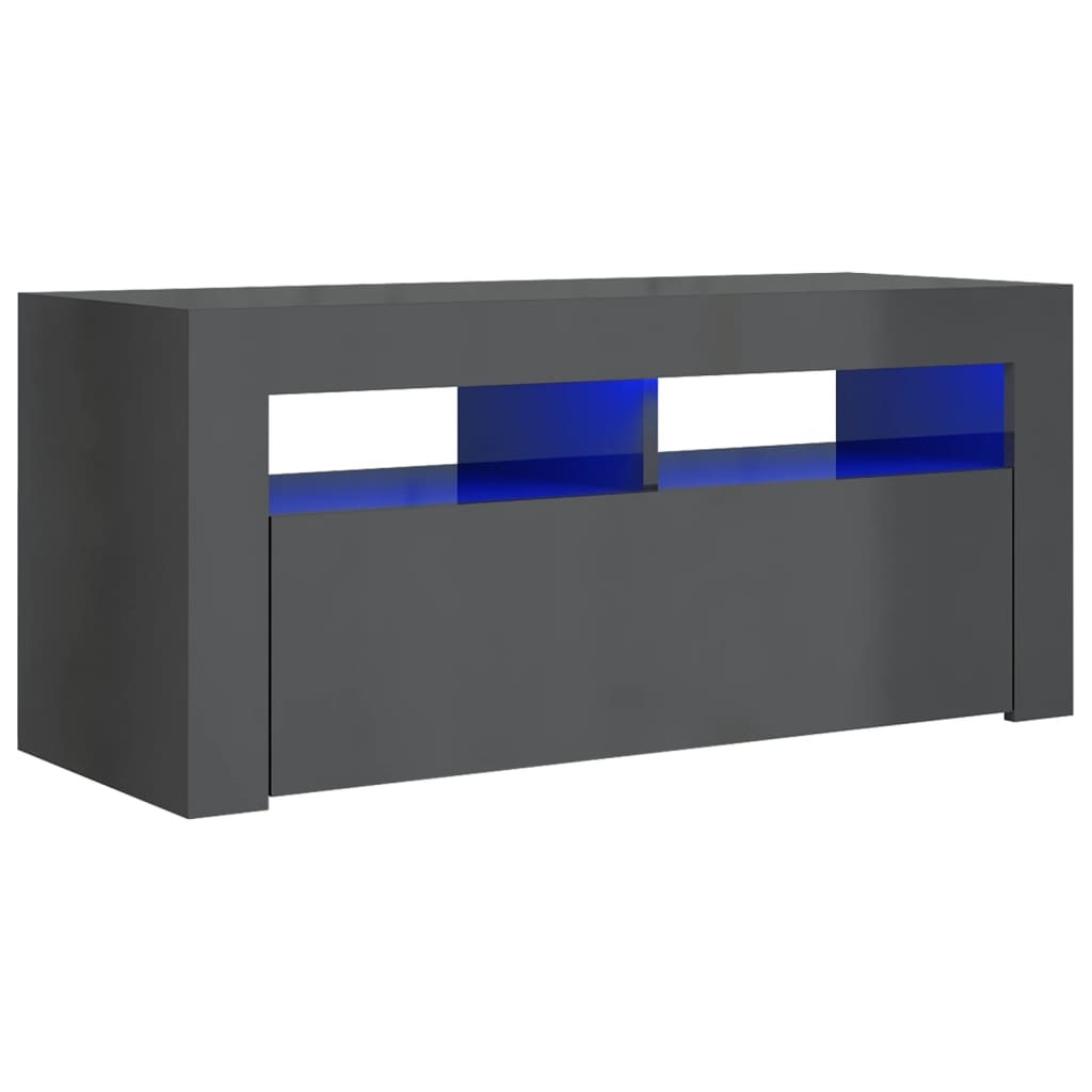 Tv-meubel met LED-verlichting 90x35x40 cm hoogglans grijs