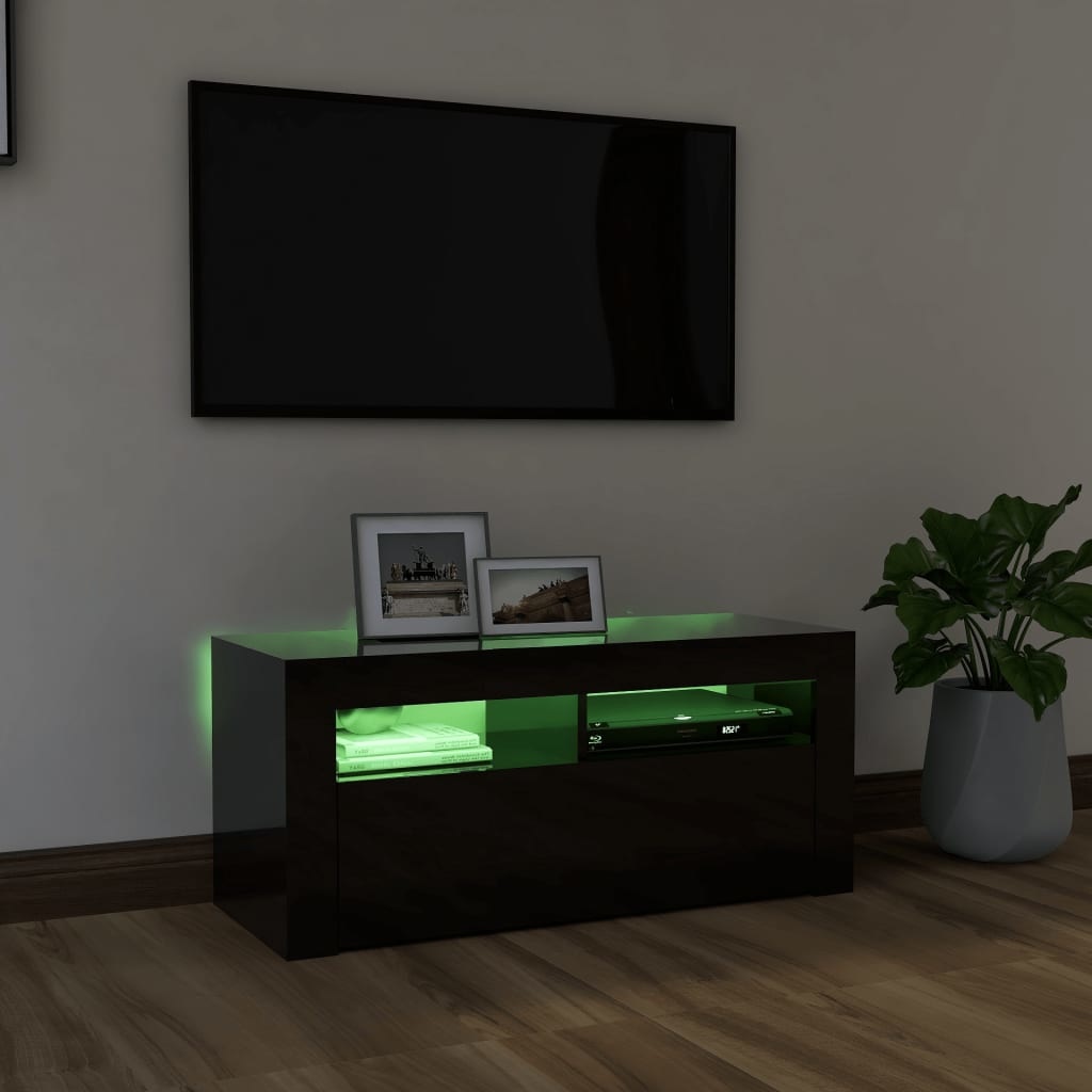 Tv-meubel met LED-verlichting 90x35x40 cm hoogglans zwart