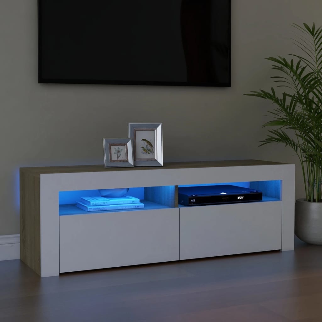 Tv-meubel met LED-verlichting 120x35x40cm wit sonoma eikenkleur