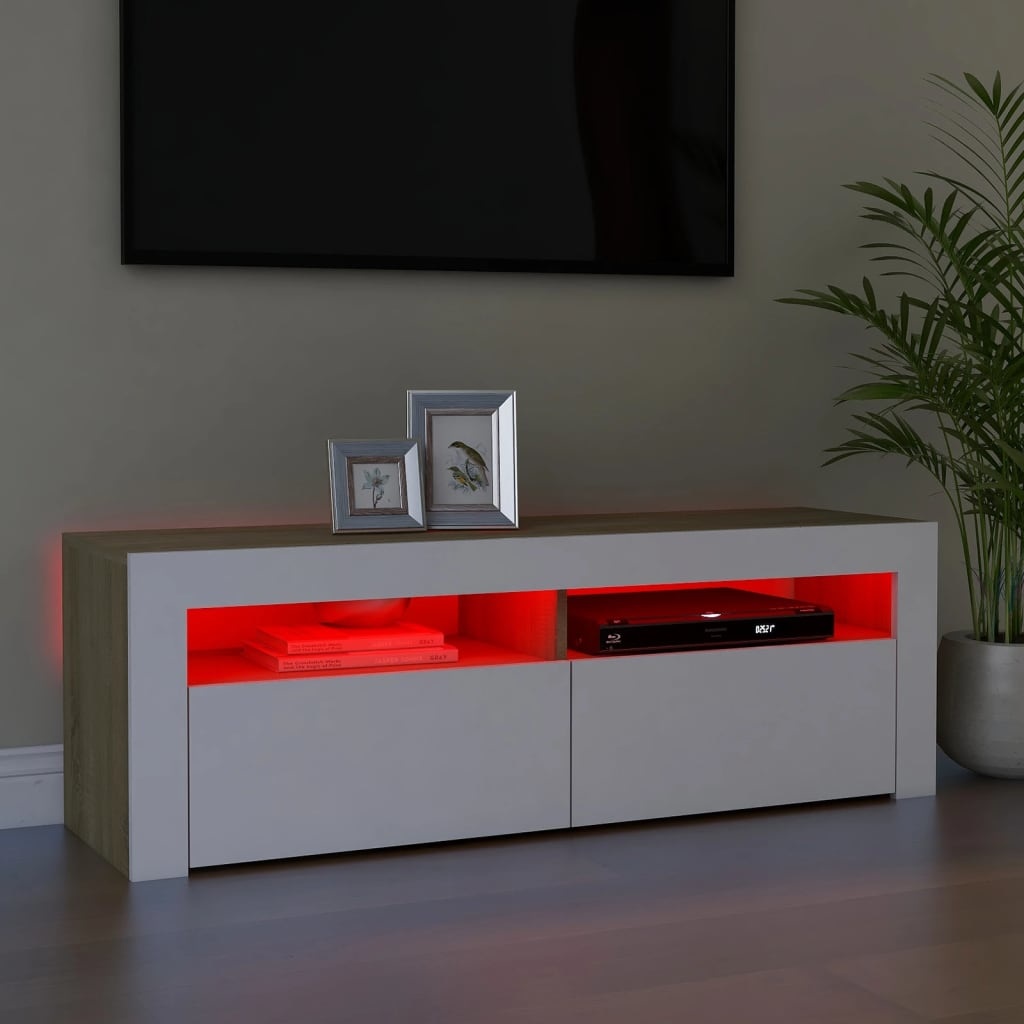 Tv-meubel met LED-verlichting 120x35x40cm wit sonoma eikenkleur
