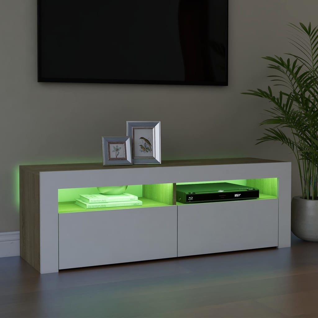 Tv-meubel met LED-verlichting 120x35x40cm wit sonoma eikenkleur