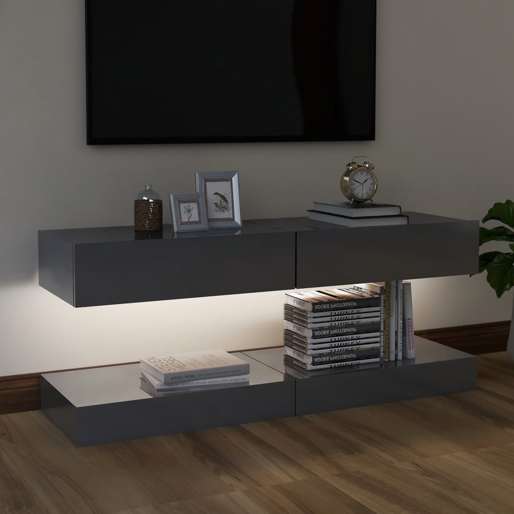 Tv-meubelen 2 st met LED-verlichting 60x35 cm hoogglans grijs