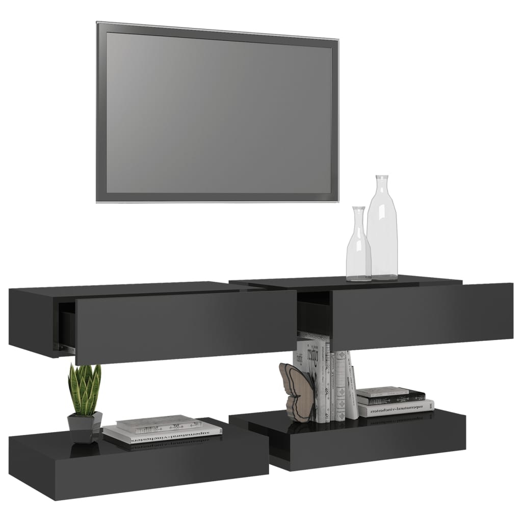 Tv-meubelen 2 st met LED-verlichting 60x35 cm hoogglans grijs