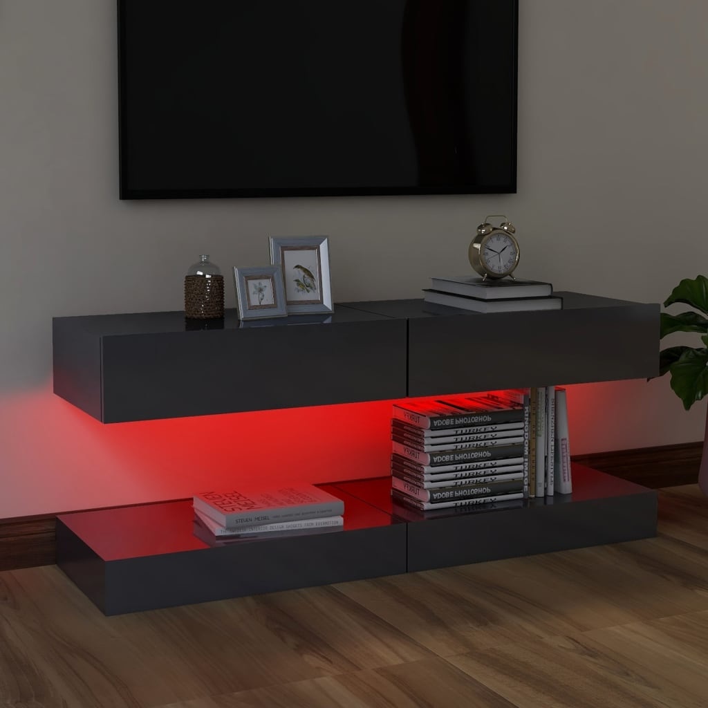 Tv-meubelen 2 st met LED-verlichting 60x35 cm hoogglans grijs