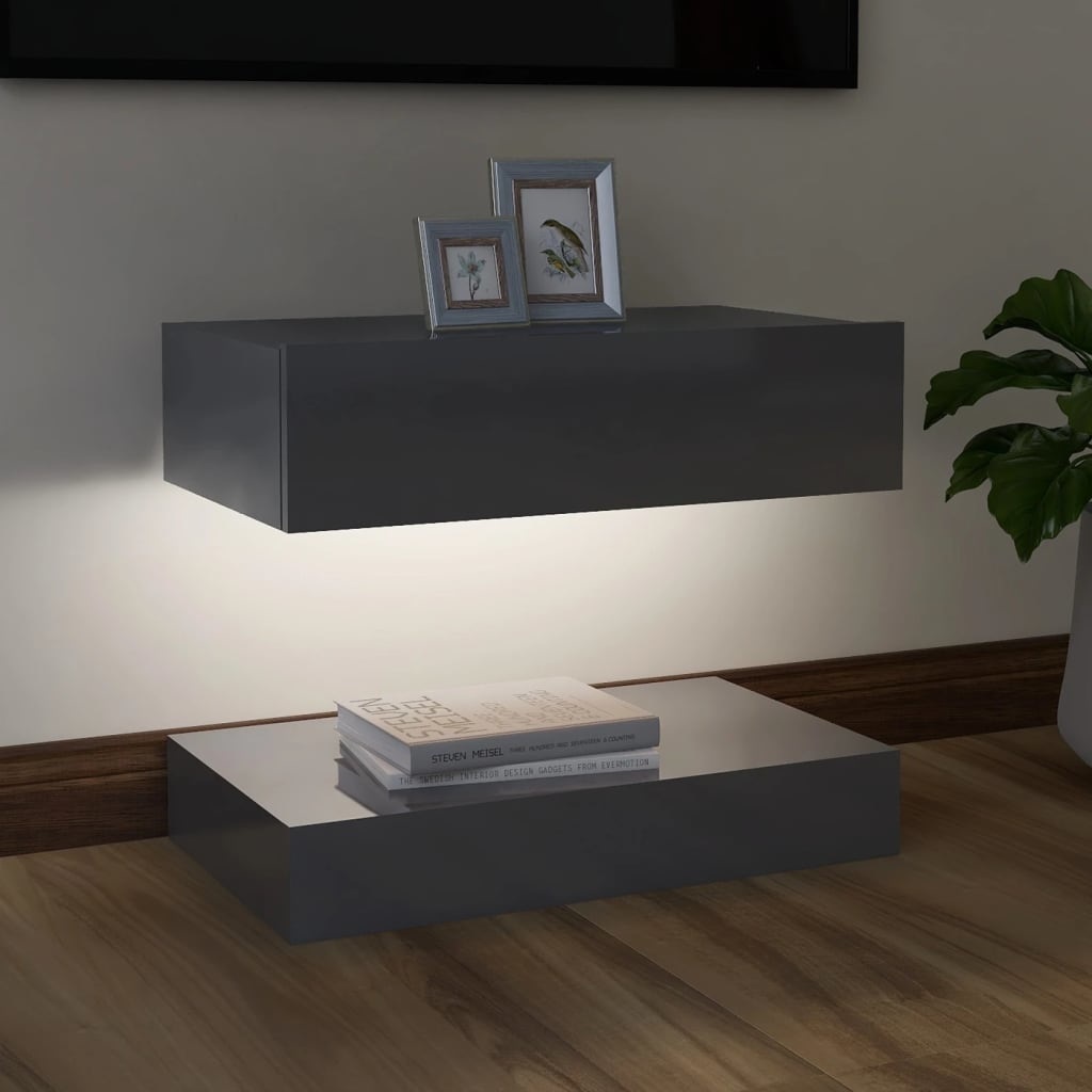 Tv-meubel met LED-verlichting 60x35 cm hoogglans grijs