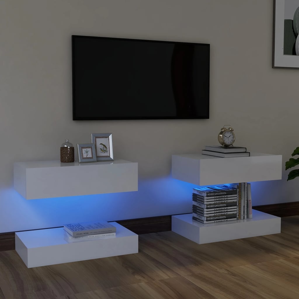 Tv-meubelen 2 st met LED-verlichting 60x35 cm hoogglans wit