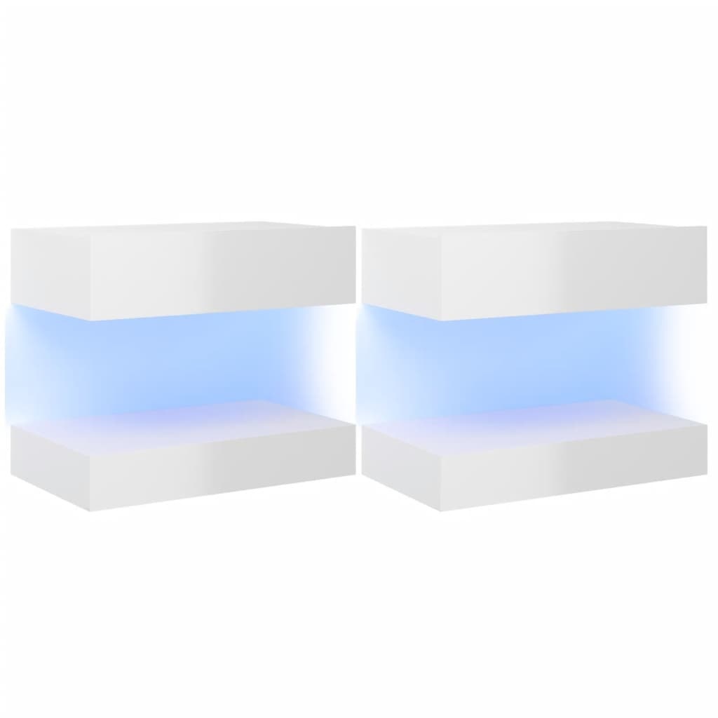Tv-meubelen 2 st met LED-verlichting 60x35 cm hoogglans wit