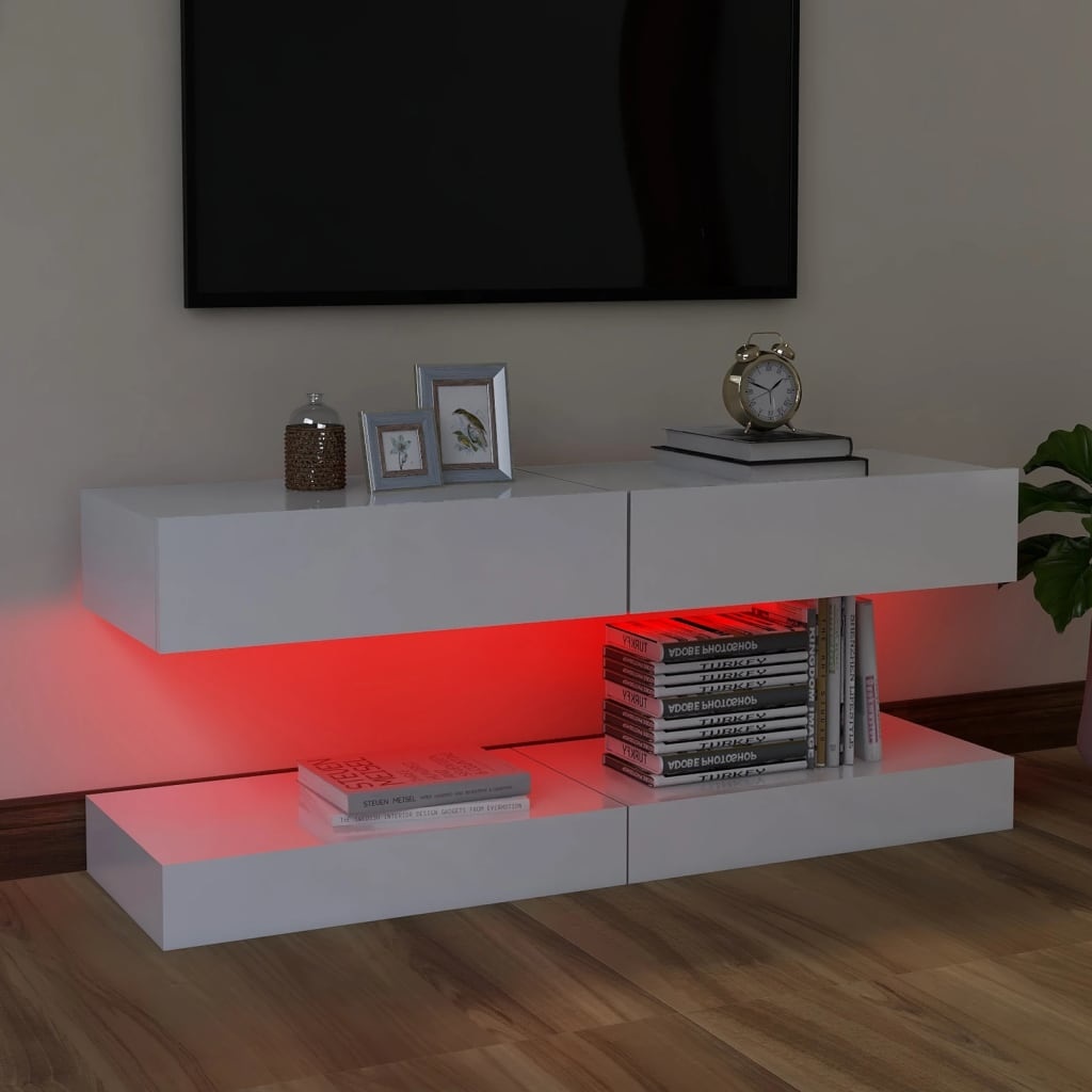 Tv-meubelen 2 st met LED-verlichting 60x35 cm hoogglans wit