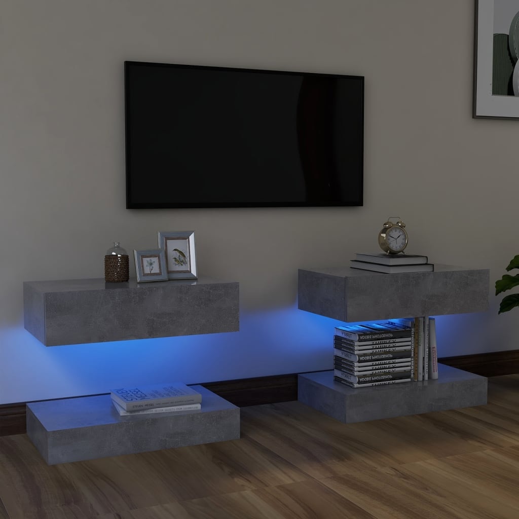 Tv-meubelen 2 st met LED-verlichting 60x35 cm betongrijs