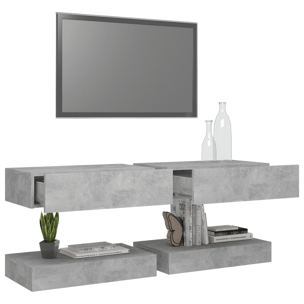 Tv-meubelen 2 st met LED-verlichting 60x35 cm betongrijs